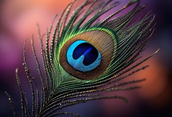 Obraz premium Close-up of a vibrant peacock feather. Generative Ai