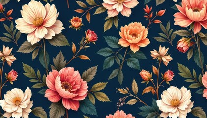 Elegant floral motifs create a sophisticated, repeating pattern ideal for interior decor , textile, seamless