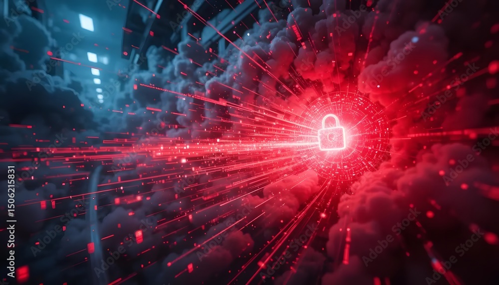 Aufkleber a digital brain surrounded by glowing locks evokes concepts of security and artificial intelligence.