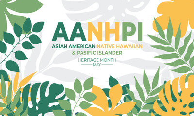 Vector Illustration for Asian American Native Hawaiian and Pacific Islander Heritage Month with Colorful Typography Text and Tropical Leaf Decoration © ikkiae01