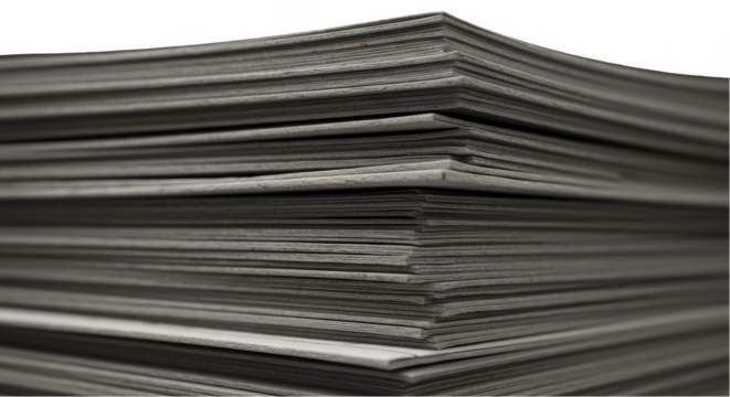 Abstract Stack Of Papers In Grayscale Macro Shot On Transparent Background
