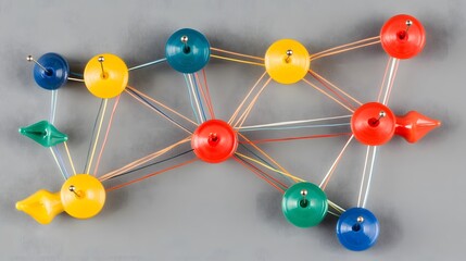 Colorful Network Connection Abstract Art Thumbtacks
