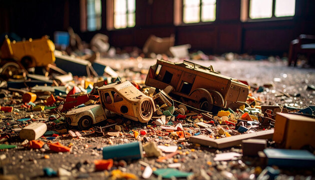 Terrazzo floor pattern made from crushed toys. Generated Image