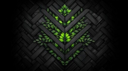 Dark wood weave pattern with vibrant green leaves