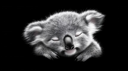 Cute koala, sleeping soundly against black background
