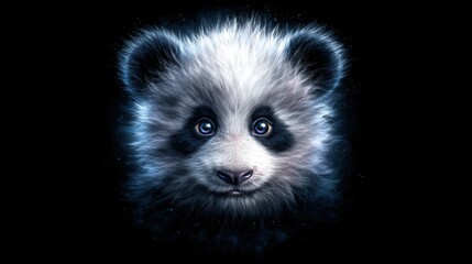 Cute panda cub face, glowing effect