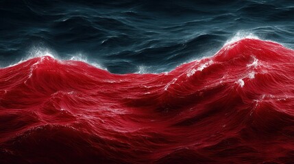 Crimson waves crash on dark sea