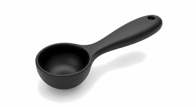Isolated Black Plastic Measuring Spoon on White Background Studio Shot