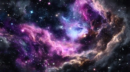 Cosmic nebula, vibrant hues of swirling gas and stardust