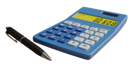 Blue Calculator and Black Pen Illustration on Transparent Background