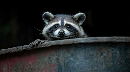 Curious Raccoon Peering Over Edge