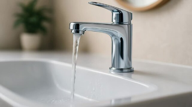 &Aacute;gua fluindo de uma torneira, v&iacute;deo - Water is flowing from the faucet video.