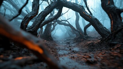Eerie Forest Path Through Overhanging Branches