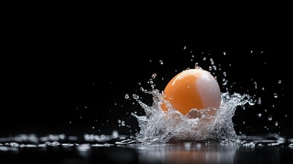 Egg falling into water with splash on black background