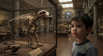 A Child's Sadness Before Extinct Saber-Toothed Cat
