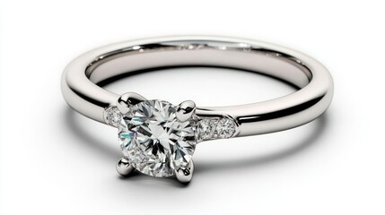 Elegant Diamond Engagement Ring on White Background