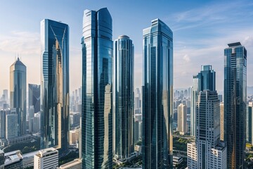 Obraz premium Shimmering High-Rise Executive Workplaces in a Bustling Skyline