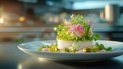 Elegant Fine Dining Dish with Flower Garnish