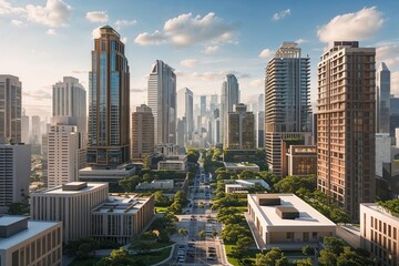 Obraz premium Enthralling 3D Render of Stylish Buildings in a Thriving Metropolis with Architectural Heights