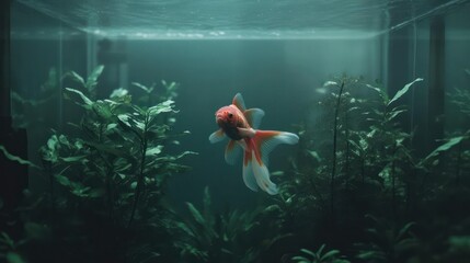Elegant Goldfish Swimming in a Freshwater Aquarium