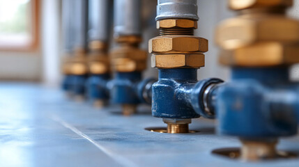 Close-up of hydronic pipes installed beneath flooring, illustrating efficient heat distribution in underfloor heating systems with neat layout and modern construction techniques.

