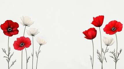 Obraz premium Elegant watercolor floral background with red and white flowers featuring ample copy space