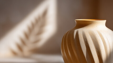 closeup of beautifully crafted ceramic vase illuminated by soft diffused lighting