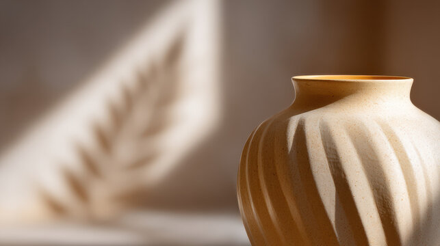 closeup of beautifully crafted ceramic vase illuminated by soft diffused lighting