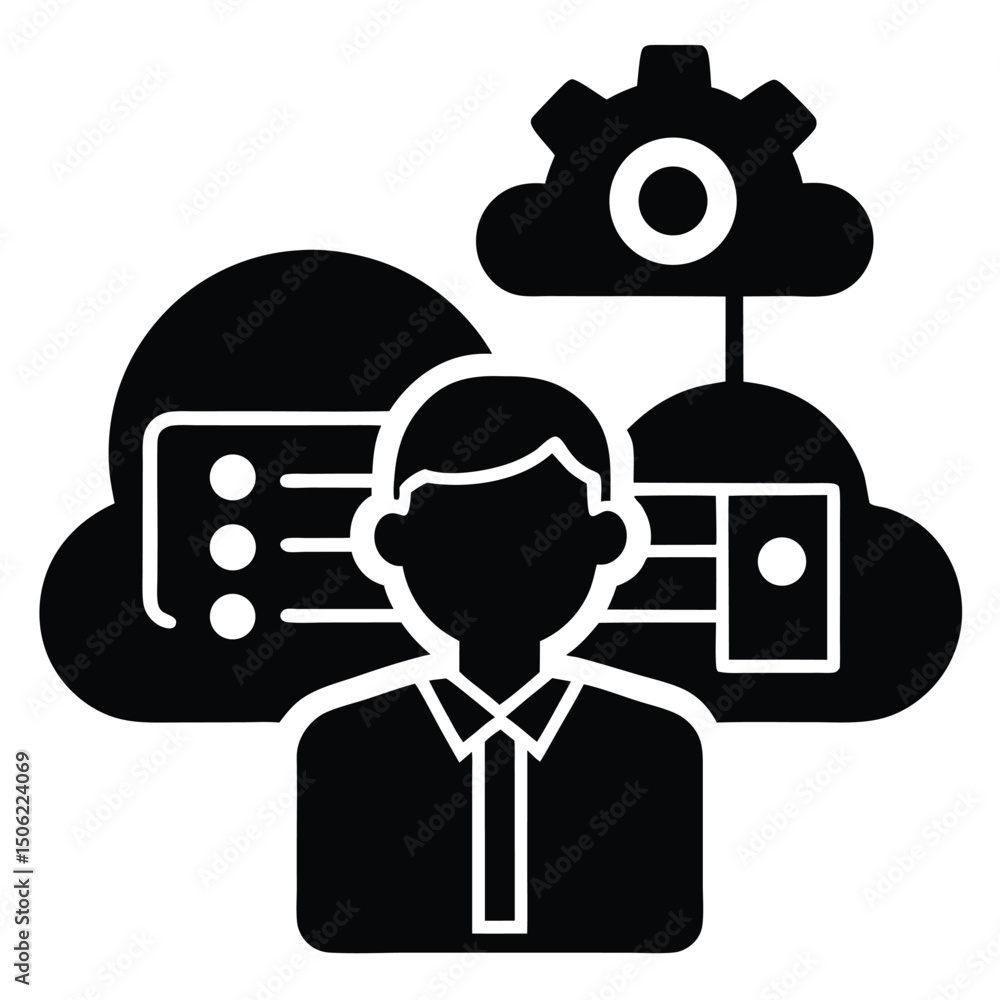 Poster it technician element isolated cloud computing on white background