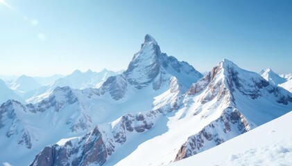 Fototapeta premium Snow-covered mountain peak, pristine white scene, illustration, photography