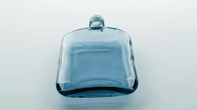 Blue glass bottle transparent container empty flask clear glass isolated object with smooth reflections and elegant shape white