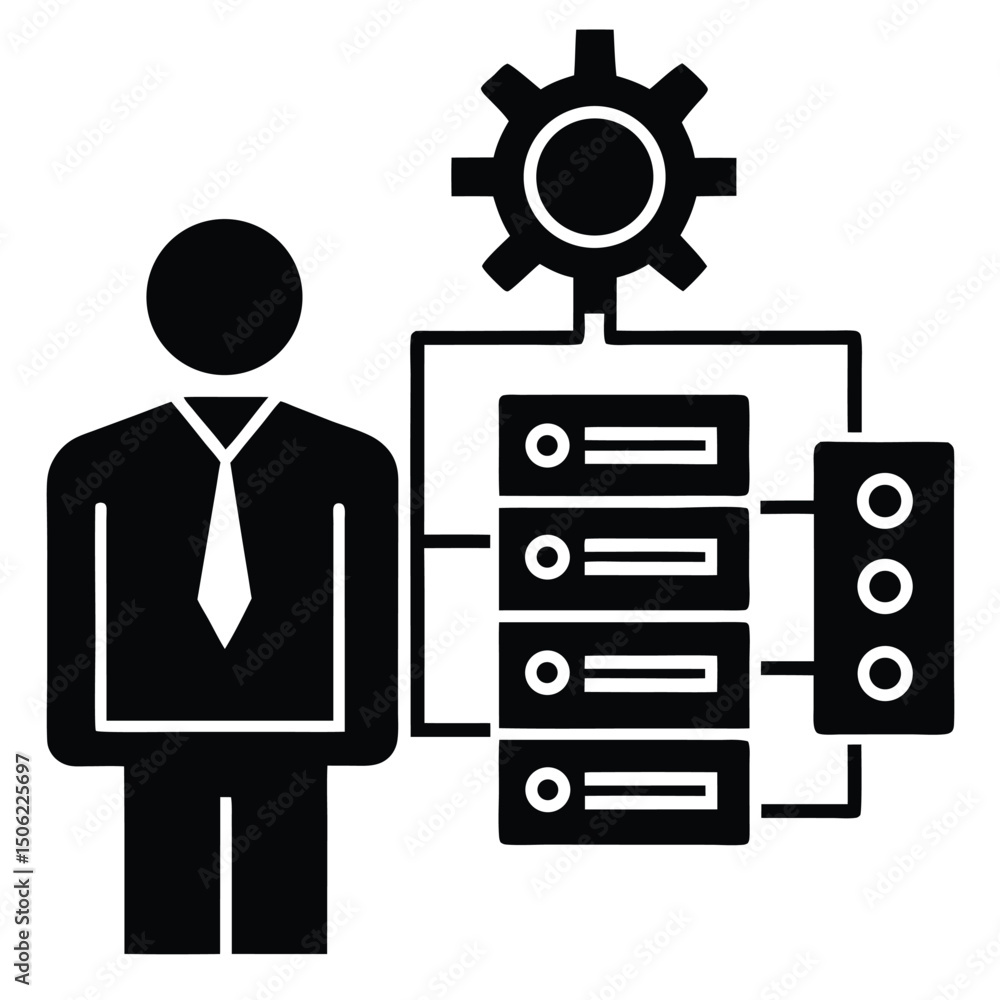 Poster it technician element isolated it network setup on white background