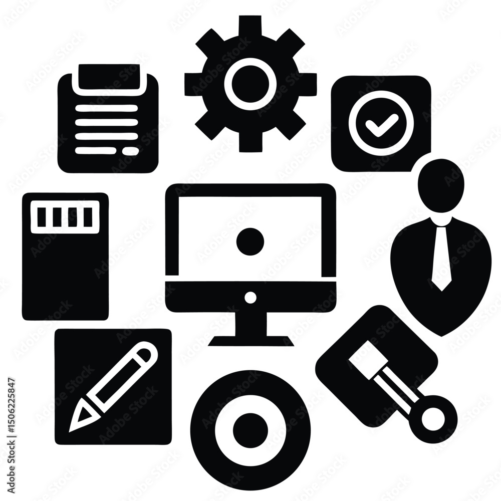 Poster it technician element isolated it software tools on white background