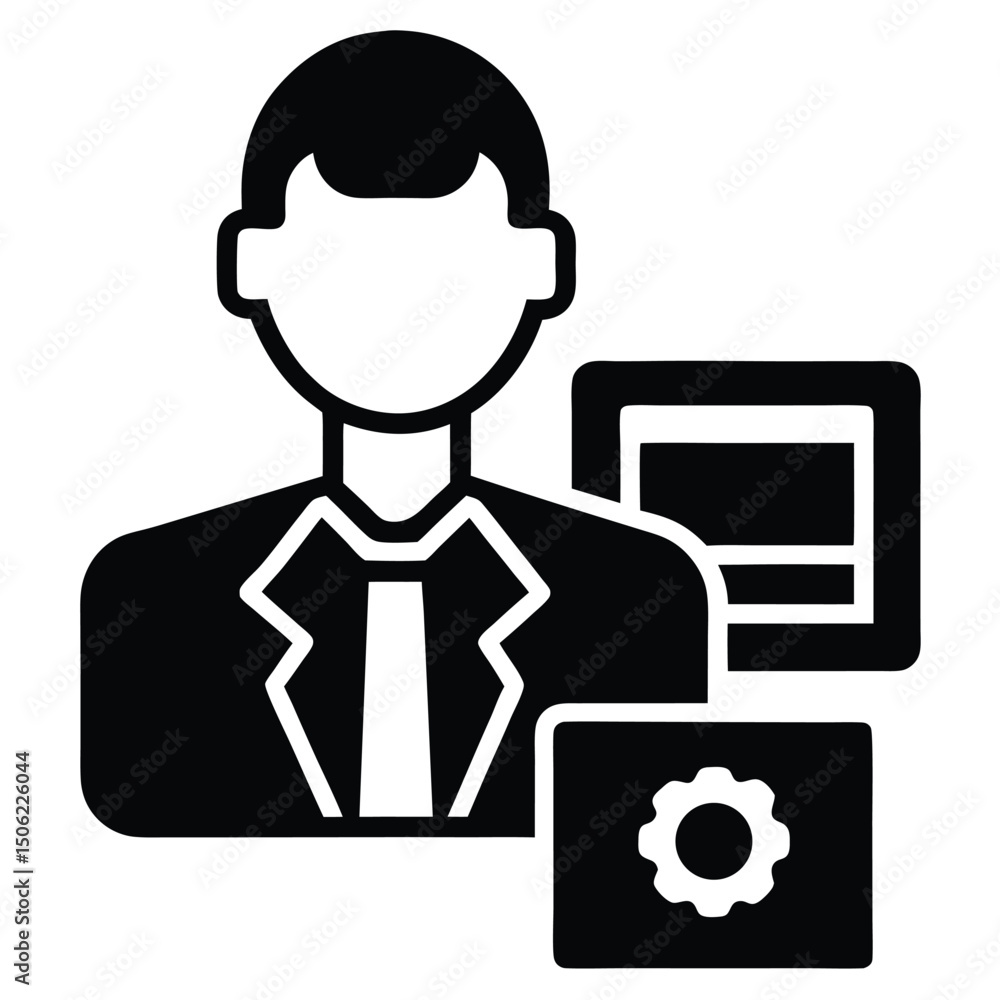 Poster it technician element isolated it ticketing system on white background