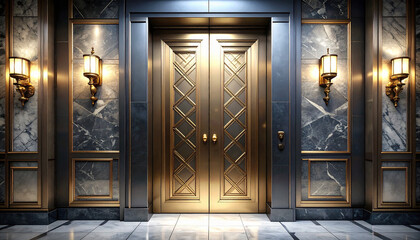 elevator doors with intricate brass inlay. Background concept. Generated Image