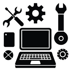 IT Technician element isolated laptop repair tools on white background