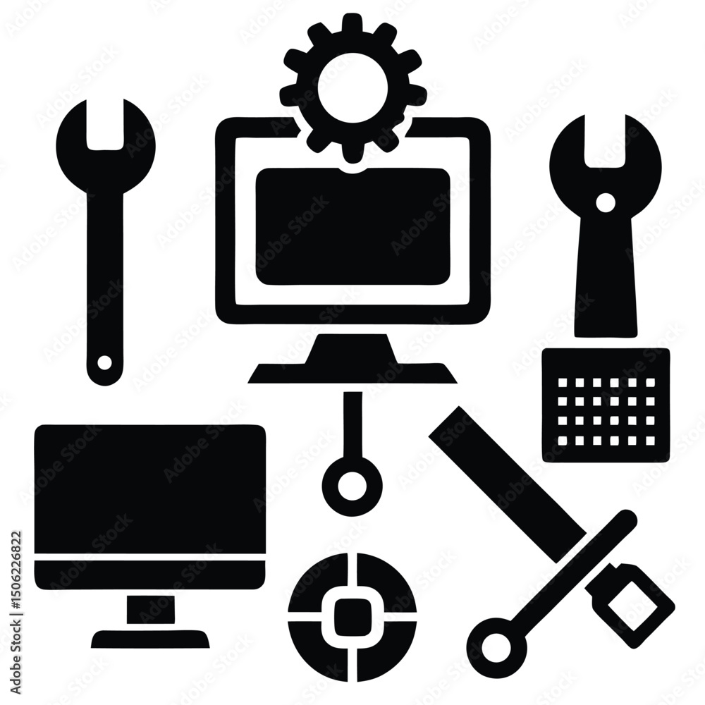 Poster it technician element isolated network testing tools on white background