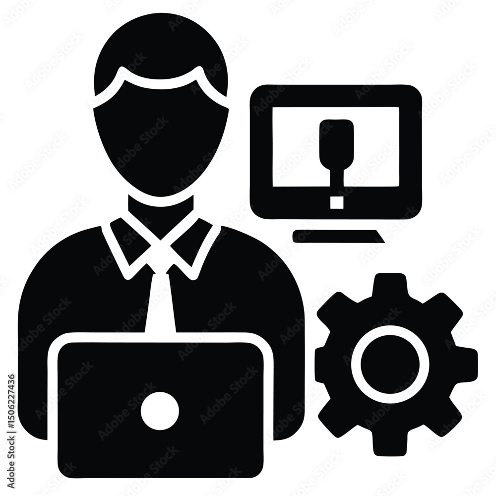 Poster it technician element isolated software troubleshooting on white background