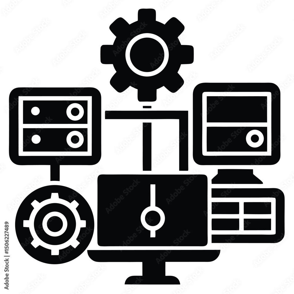 Poster it technician element isolated system monitoring tools on white background