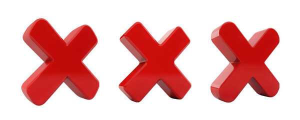 Obraz premium Three large red X symbols arranged in a row, conveying a bold message.