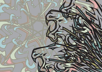 Ornate backdrop with tiger heads and floral motifs. Animal motifs for dynamic posters, business concepts, covers, fashion trends, interiors, tiles, fabric products or prints, wallpaper, textiles, etc.