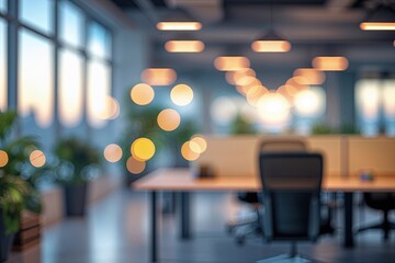 Beautiful Blurred Office Interior Background with Bokeh and Light