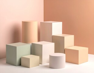 Pastel Geometric Shapes Cubes, Cylinders, Minimalist Product Display