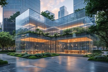Stunning Corporate Headquarters with Glass Architecture in Green Urban Environment