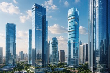 Fototapeta premium Sparkling Glass Towers and Skyscrapers in Urban Development
