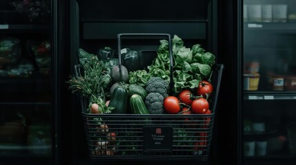 Fresh Vegetables in Wire Basket Displayed in Fridge