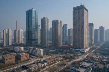 Fototapeta premium Abandoned Business Suites and Skyscrapers in Qingdao Economic Zone