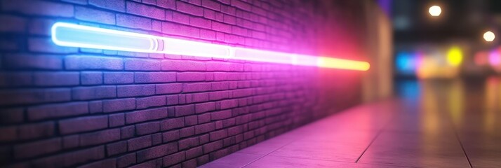 Futuristic Neon Light on Brick Wall