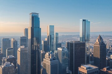 Skyscrapers and Clear Horizon in a Modern Financial District Cityscape