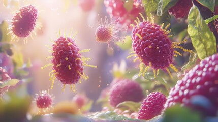 Illustration of Harmful Bacteria and Microorganisms Floating in a Microscopic Cellular Environment for Medical and Scientific Research Concepts